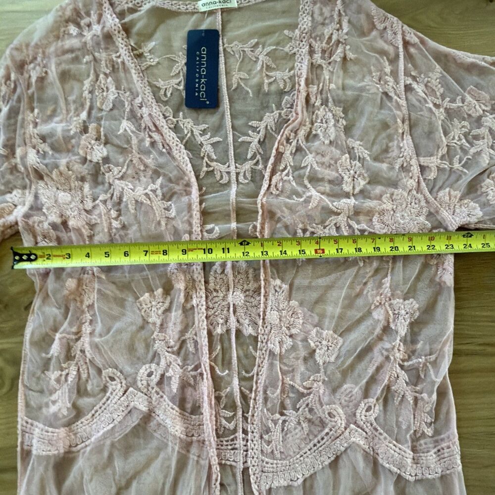 NWT Anna-Kaci Lace Sheer Kimono Cardigan Embroidered Floral Duster Boho Coquette - Picture 10 of 13